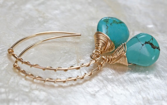 Turquoise Earrings - Gold Earrings - Small Turquoise Earrings - Dangle Earrings