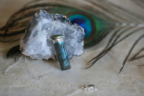 Labradorite Pendant Necklace Wrapped in Sterling Silver or Gold