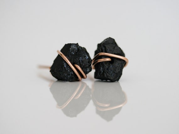 Raw Black Tourmaline Stud Earrings