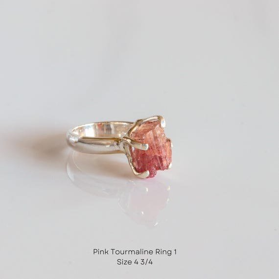 Raw Tourmaline Ring, Sterling Silver, Pink, Green, Crystal Ring, Gift for Her