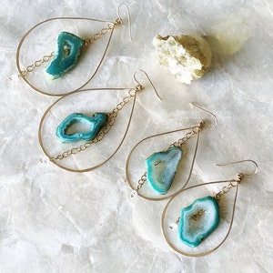 Green Geode Hoop Earrings, Geode Slice Earrings, Druzy Hoop Earrings image 6