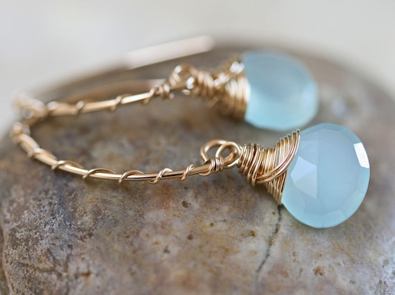 Aqua Chalcedony Open Hoop Earrings