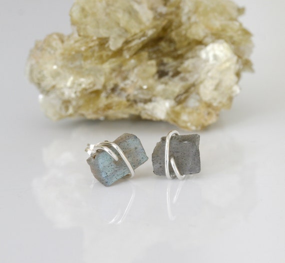 Raw Labradorite Stud Earrings