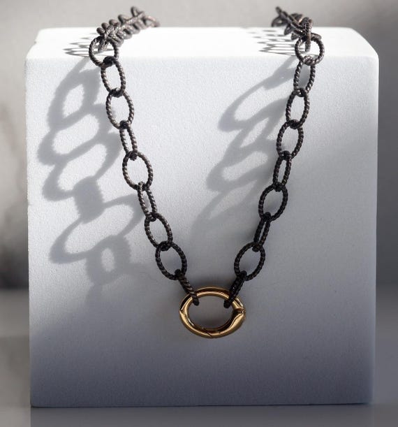 Blackened Sterling Silver Choker Necklace with 18k Gold Overlay Clasp