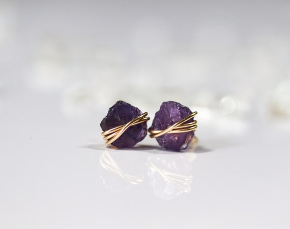 Raw Amethyst Stud Earrings