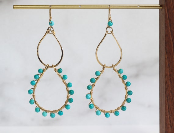 Sleeping Beauty Turquoise Wrapped Chandelier Earrings