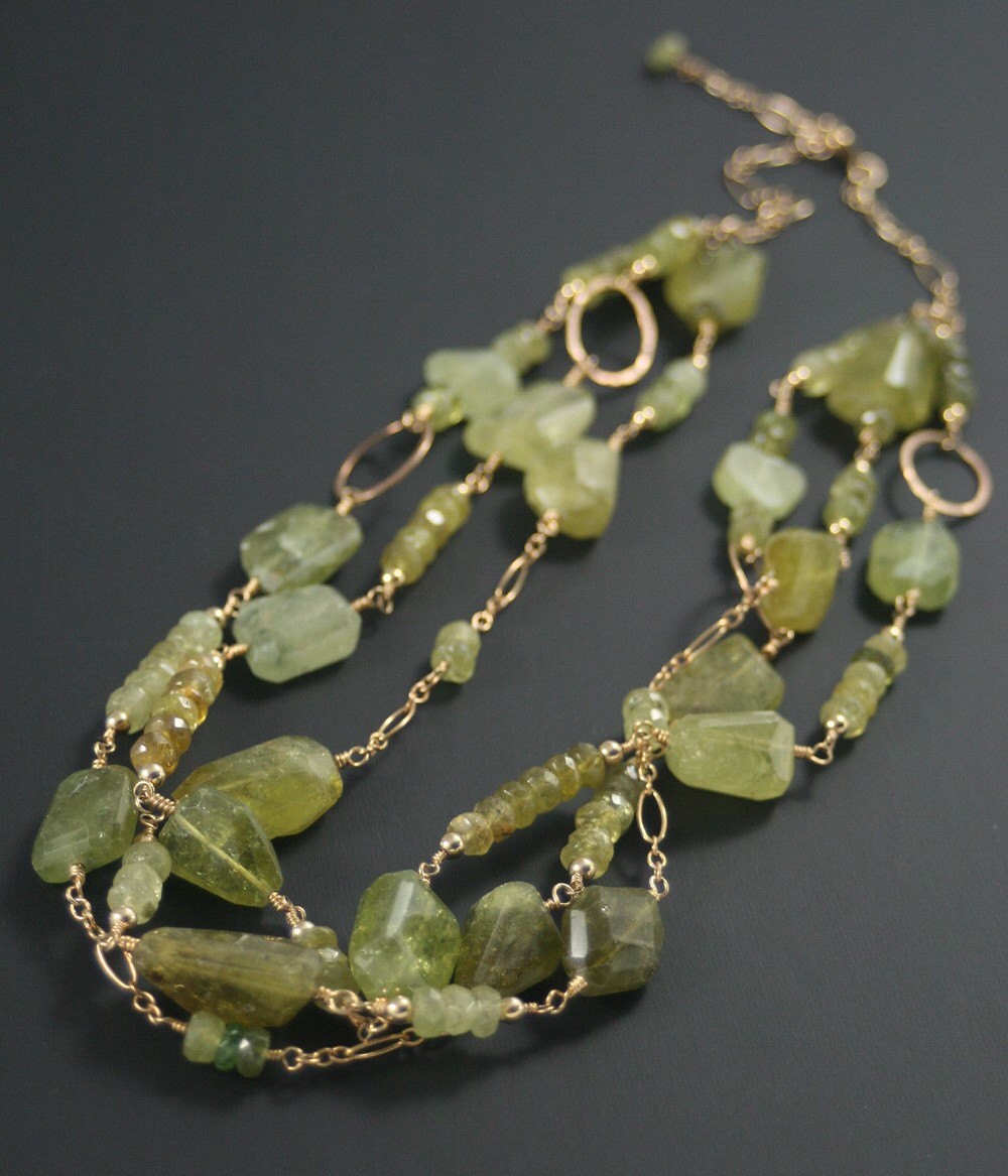 Multi Strand Necklace, Green Stone Necklace, SALE, Necklace