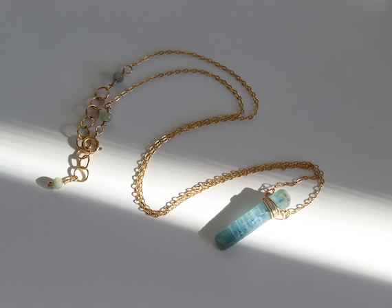 Raw Kyanite Necklace, Crystal Pendant, Blue Gemstone Necklace for Her, Sterling Silver, 14k Gold Filled, Birthday, Christmas