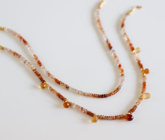 Layered Tundra Sapphire Necklace Set with Garnet Accents — Adjustable Two Strand 14k Gold Filled Gemstone Jewelry
