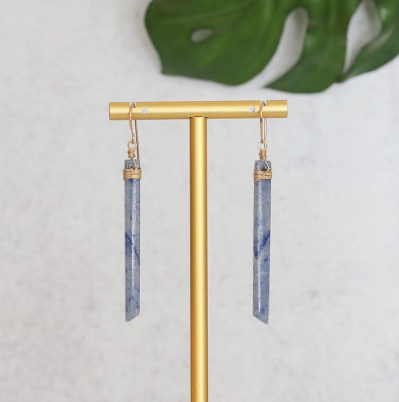 Long Denim Blue Aventurine Earrings