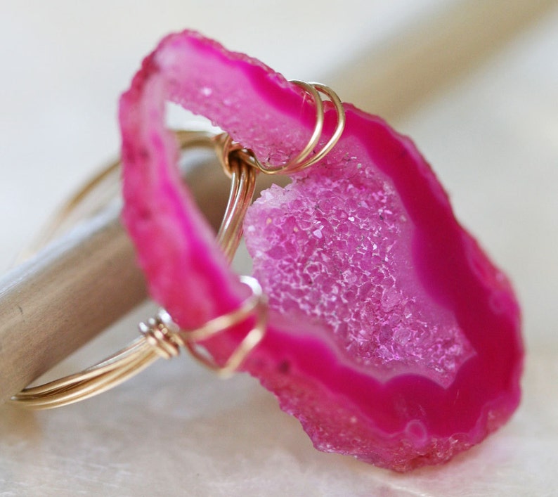 Druzy Ring Geode Ring Agate Slice Ring Colorful Ring Wire Wrapped Druzy Ring image 3