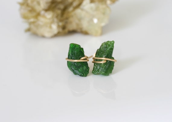 Raw Chrome Diopside Stud Earrings