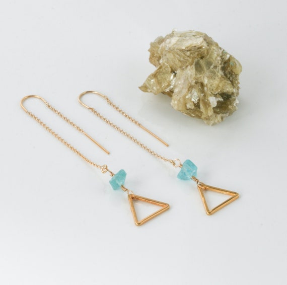 Raw Gemstone and Triangle Threader Earrings