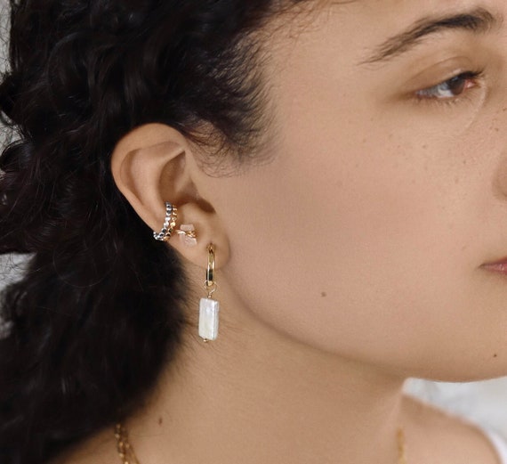 Dainty Gold Hoops with Pearls
