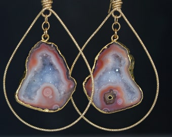 Geode Earrings, Gold Hoop Earrings, Druzy Cave Earrings, Crystal Earrings. Teardrop Hoop Earrings, Druzy Hoop Earrings, Geode Hoop Earrings