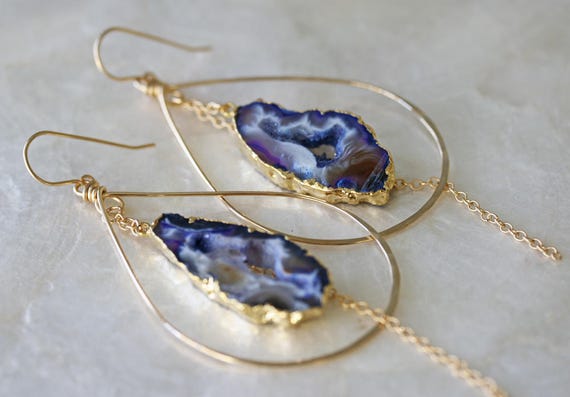 Geode Earrings with Gold Edging in Gold Hoop Earrings