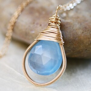Chalcedony Necklace -  Blue Chalcedony - Blue Stone Necklace - Wire Wrapped Neckalce
