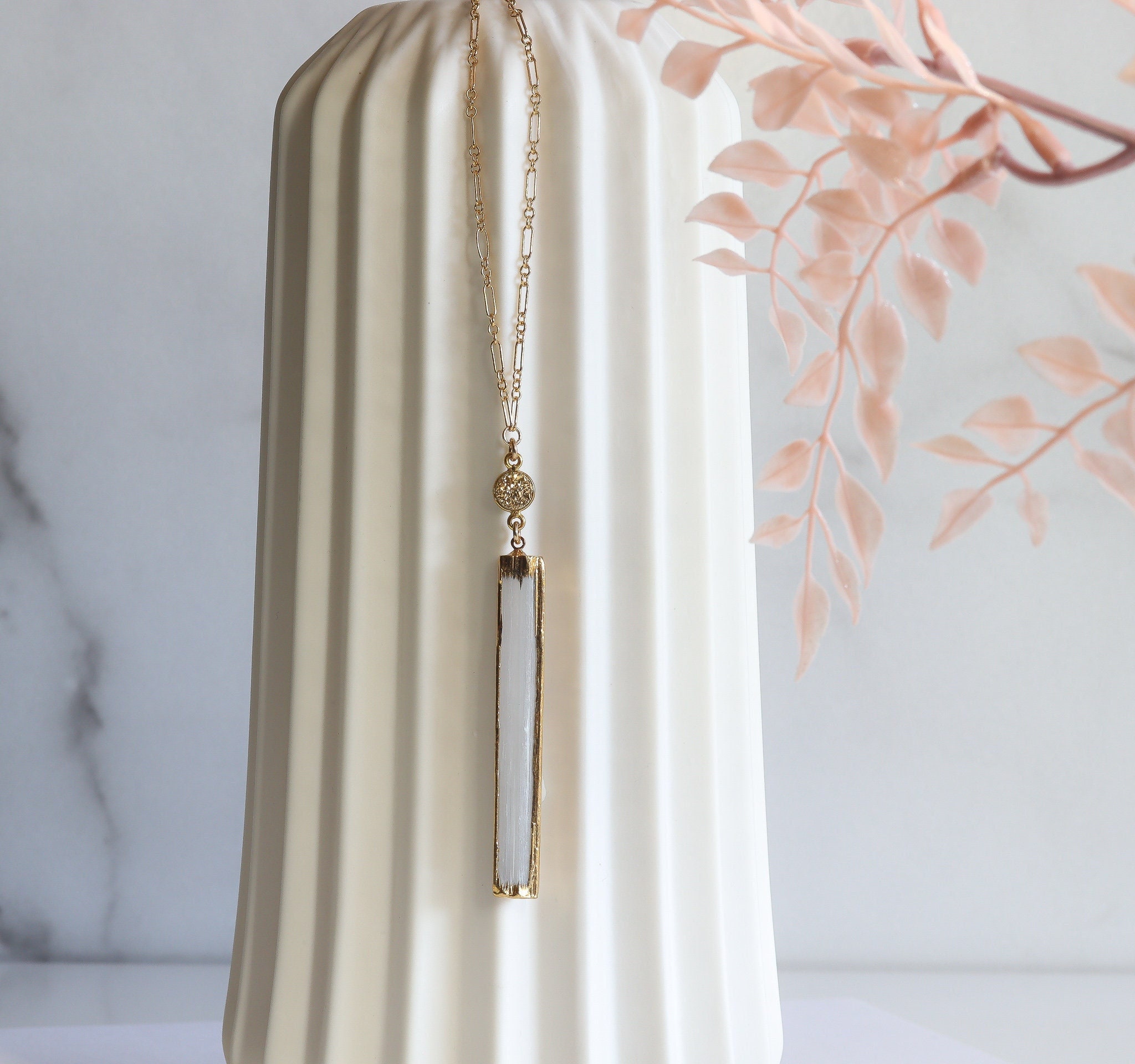Raw selenite deals necklace