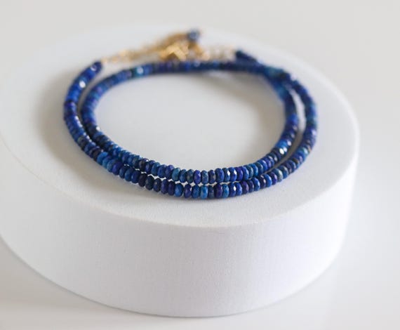 Faceted Blue Lapis Lazuli Gemstone Choker with Removable Gold Spike Charm