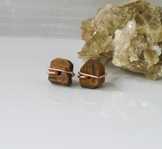 Raw Tiger's Eye Stud Earrings