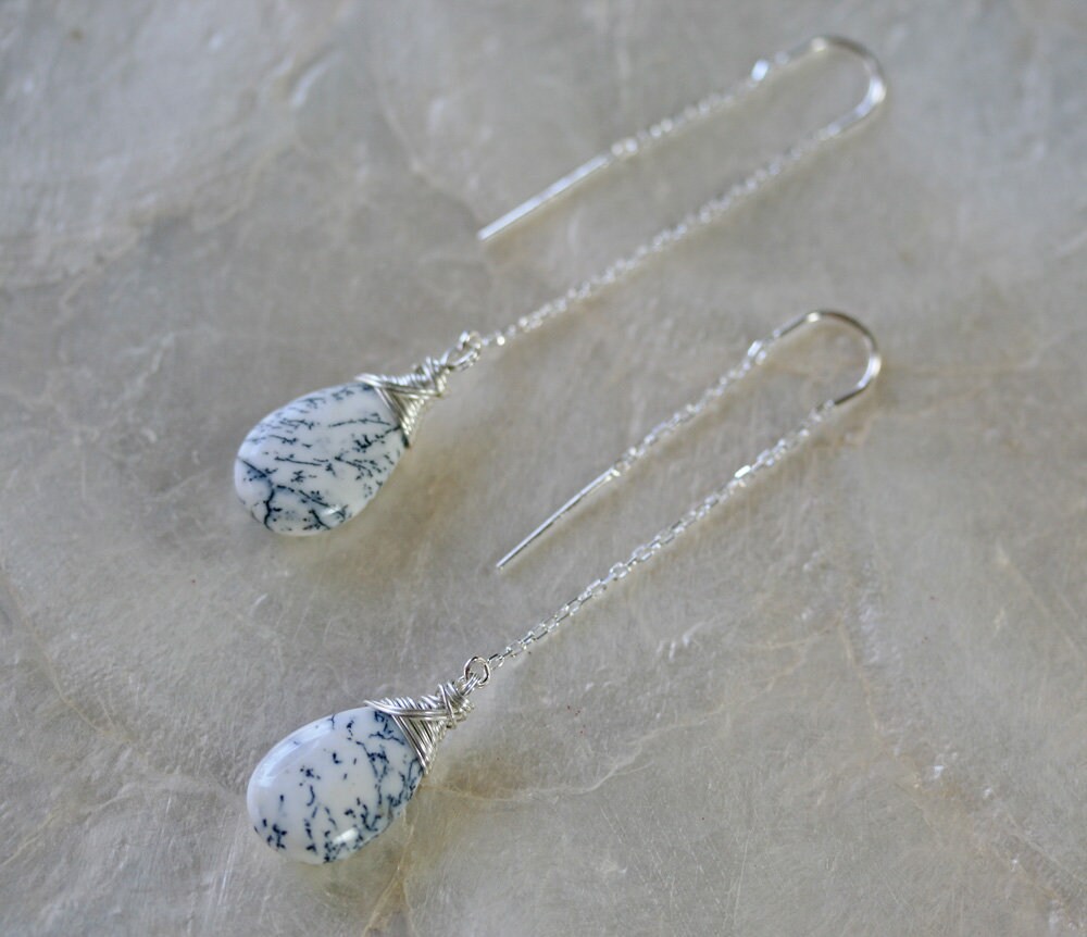 •DENDRITIC OPAL - SQUARE• silver bezel set stud earrings