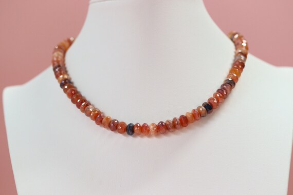 Orange Moonstone Beaded Choker with Gold Chain