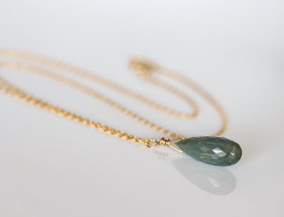 Green Cat’s Eye Pendant Necklace in 14k Gold Filled, Dainty Gemstone Jewelry