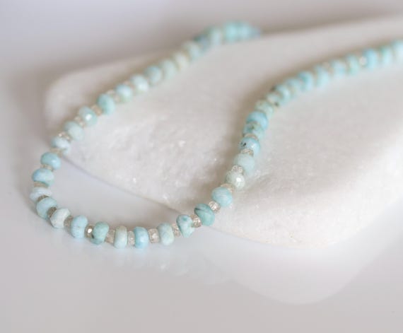 Larimar Necklace Silver, Adjustable Choker, Caribbean Blue Gemstone Jewelry, Healing Stone Necklace, March Birthstone Gift