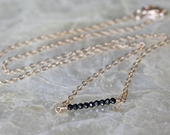 Delicate Choker, Black Beaded Necklace, Gold Chain Necklace, Layered Necklace, Spinel Necklace, Black Diamond Necklace