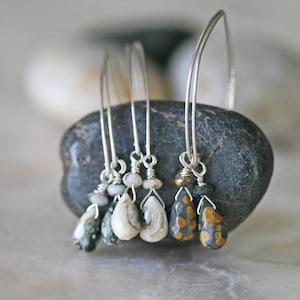 Jasper Dangle Earrings, Silver Earrings, Ocean Jasper Earrings, Green Jasper Earrings, Cream Jasper Earrings, Small Earrings, Spotted Jasper image 1