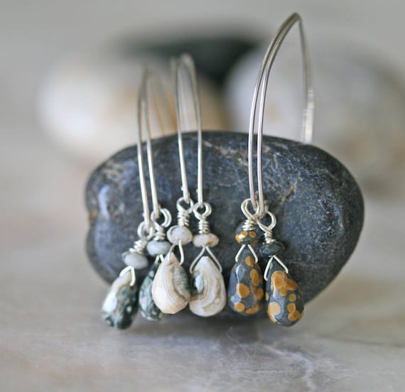 Ocean Jasper Open Hoop Earrings in Sterling Silver