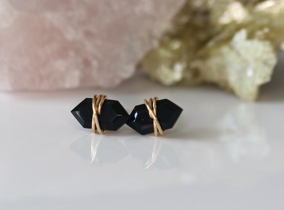 Black Onyx Earrings, Geometric Earrings, Black Gemstone Studs, Minimalist Earrings, Gift for Her, Hypoallergenic, Beautiful Gift for Women