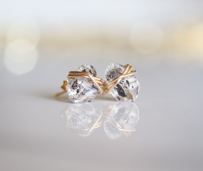 Herkimer Diamond Stud Earrings, Gold Herkimer Diamond Stud Earrings, Silver Herkimer Diamond Stud Earrings Maximal Triple