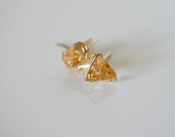 Yellow Raw Citrine Stud Earrings