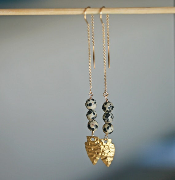 Animal Print Arrowhead Gold Threader Earrings