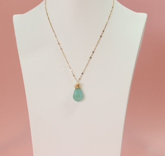 Aqua Chalcedony and Opal Statement Pendant Necklace