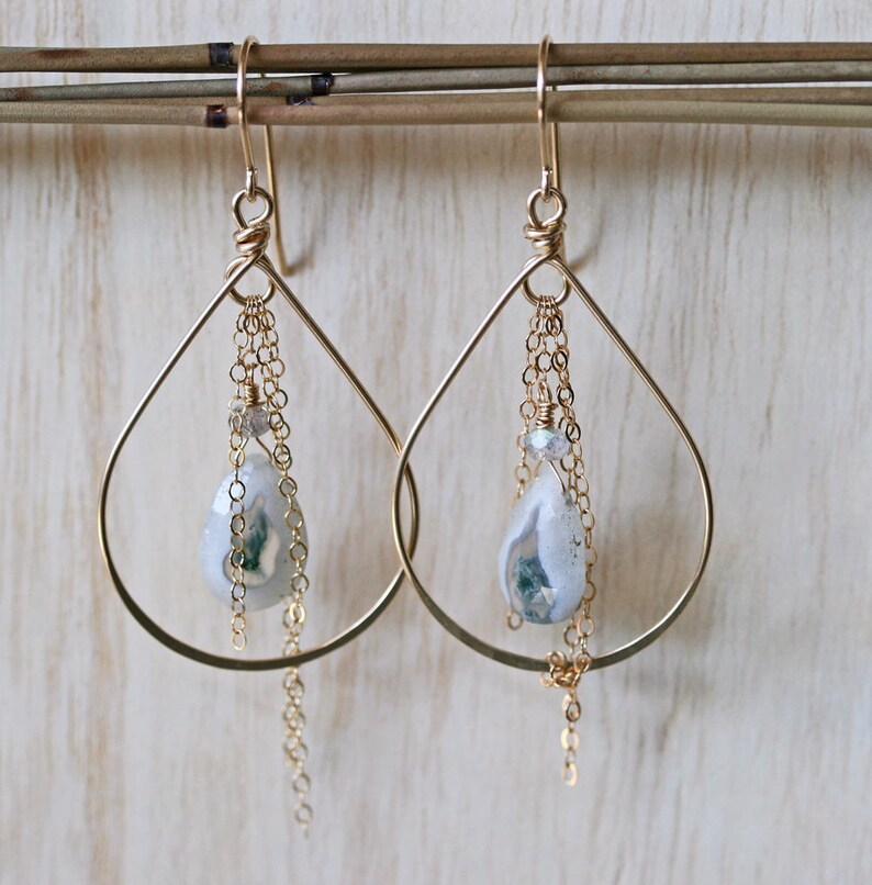 Peacock Solar Quartz Earrings Hoop Earrings with White Stone Hoop Earrings Solar Quartz Earrings Quartz Earrings Stone Hoop Earrings
