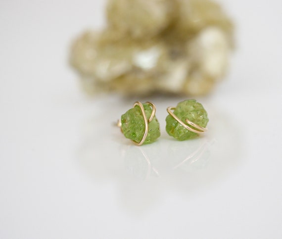 Raw Peridot Stud Earrings