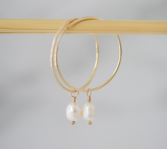 Gold Hoop Earrings with Pearl