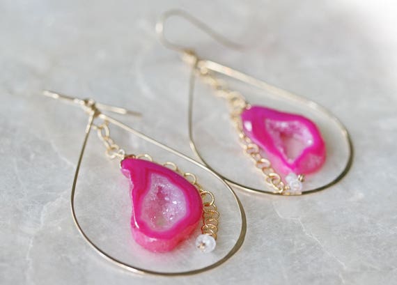 Pink Geode Hoop Earrings