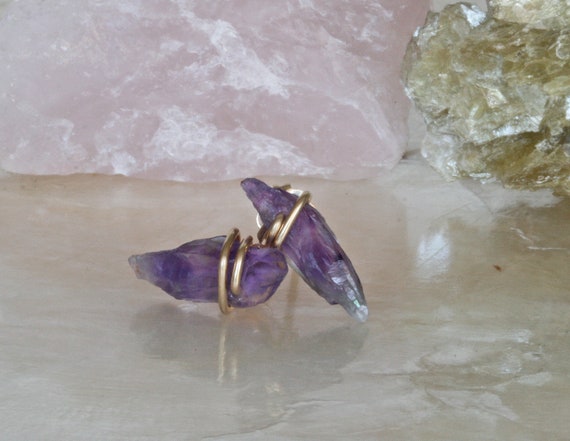 Small Raw Amethyst Crystal Stud Earrings