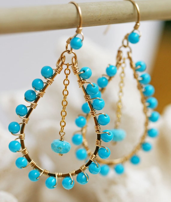 Sleeping Beauty Turquoise Gold Hoop Earrings