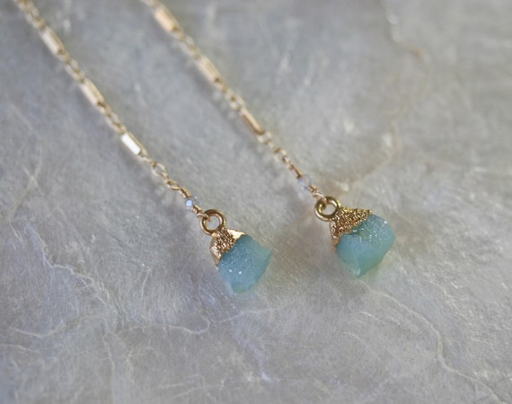 Long Baby Blue  Druzy Earrings
