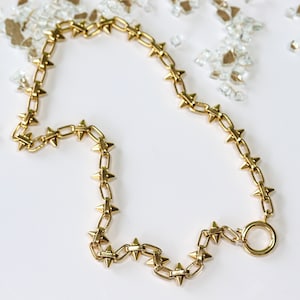 Gold Spike Choker Necklace, Large Ring Front Closure, Edgy Statement Jewelry, Gold Chain Choker, Gift for Her