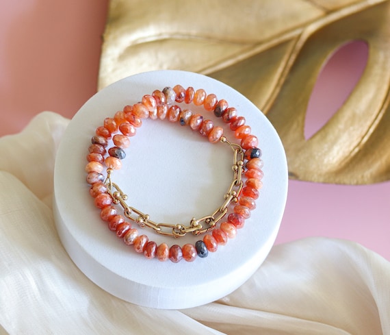 Showstopper Orange Moonstone Beaded Choker with Gold Chain