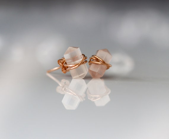 Rose Quartz Point Stud Earrings