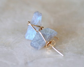 Raw Labradorite Stud Earrings, Raw Gemstone Stud Earrings, Labradorite Earrings