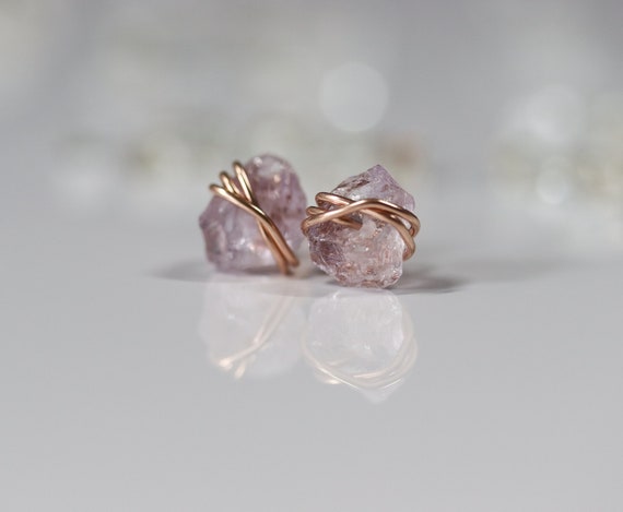 Raw Pink Amethyst Stud Earrings