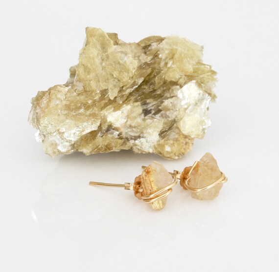 Raw Gold Rutilated Quartz Stud Earrings