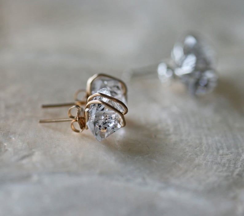 Orecchini con diamanti Herkimer, orecchini con diamanti Herkimer in oro, orecchini con diamanti Herkimer in argento immagine 8